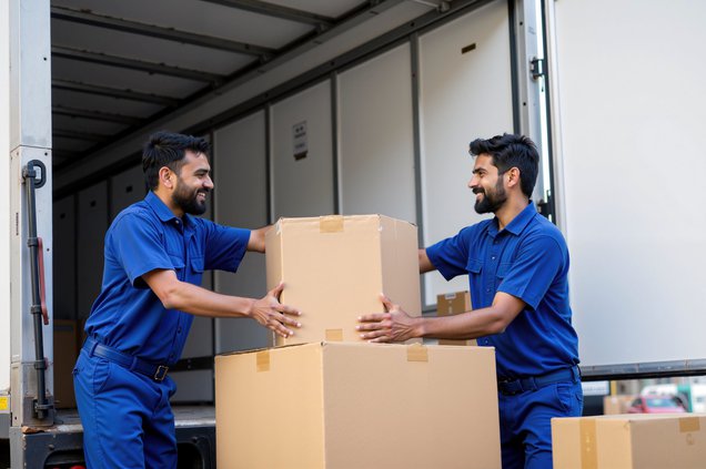 Happy couple looking at phone together
